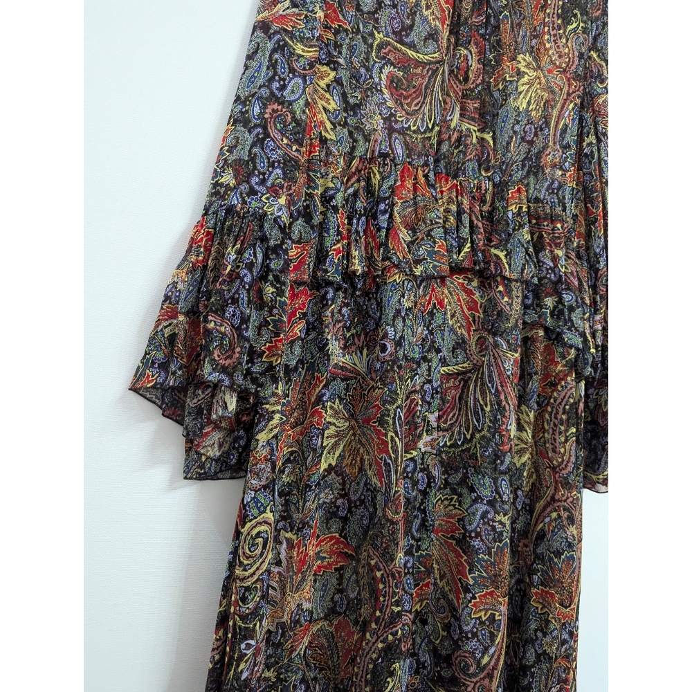 ZARA Long Oversized Ruffle Trim Printed Dress Women's Size XS-S - Picture 13 of 16